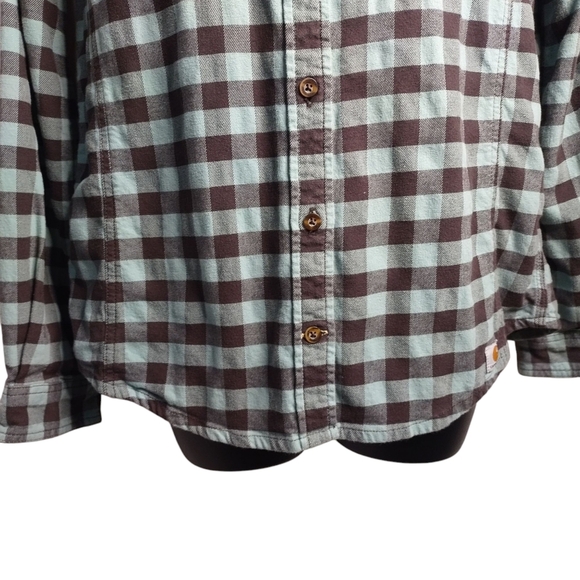Carhartt Womens Green Black Long Sleeve Button Up Plaid Shirt Size M 8/10 - Picture 5 of 10